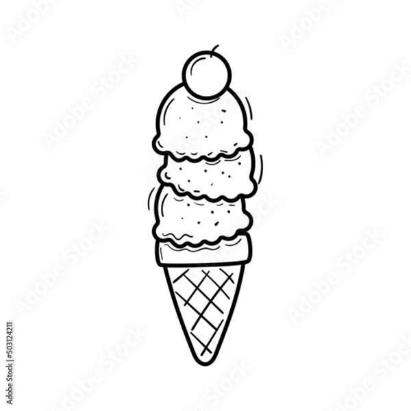 Fototapeta Ice cream scoop vector illustration in doodle drawing style isolated on white background