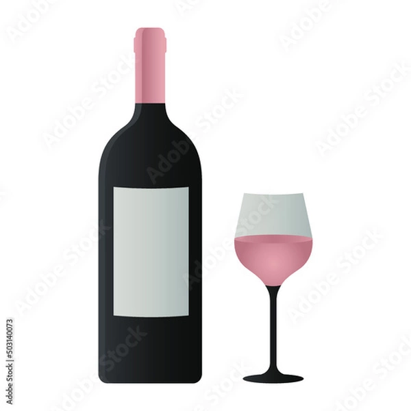 Obraz Rose wine bottle and glass with blank label. Bottle and glass of rose wine.
