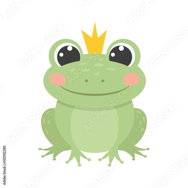Obraz Cute little cartoon frog prince. Isolated on a white background.