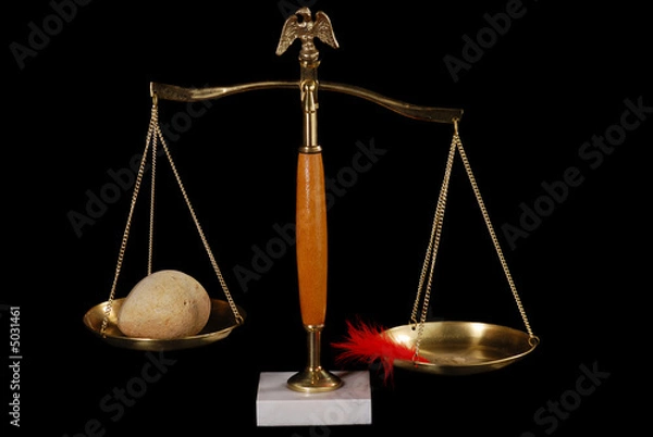 Obraz Balance Scales With Feather And Rock