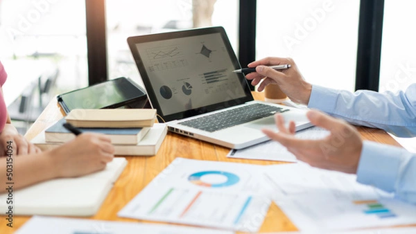 Fototapeta Business negotiation concept the two realtors negotiating about agreement of property contract