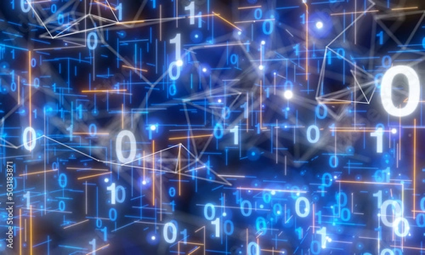 Fototapeta Neural network 3D illustration. Big data and cybersecurity