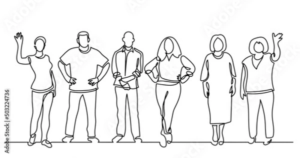 Fototapeta continuous line drawing of diverse group of standing people