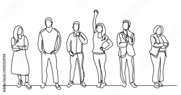 Fototapeta continuous line drawing of diverse group of standing people