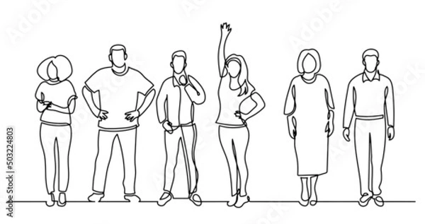 Fototapeta continuous line drawing of diverse group of standing people