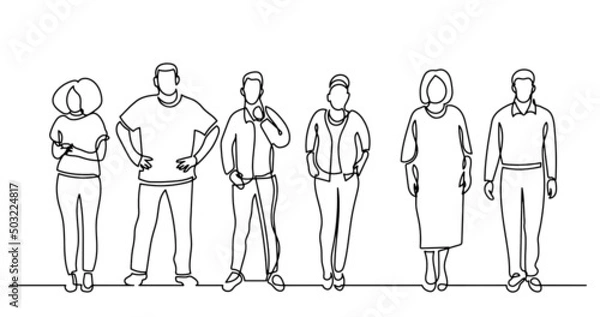 Fototapeta continuous line drawing of diverse group of standing people