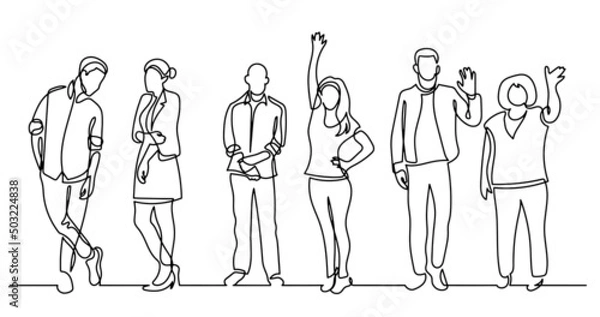 Fototapeta continuous line drawing of diverse group of standing people