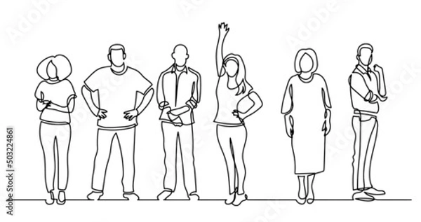 Fototapeta continuous line drawing of diverse group of standing people