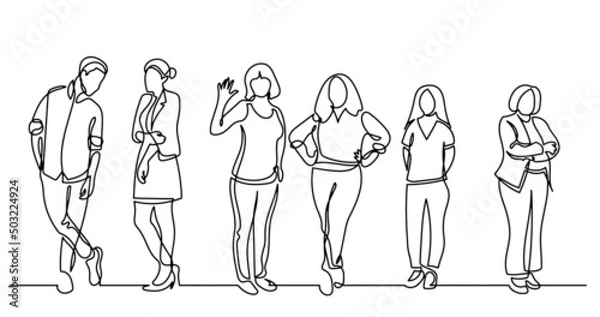 Fototapeta continuous line drawing of diverse group of standing people