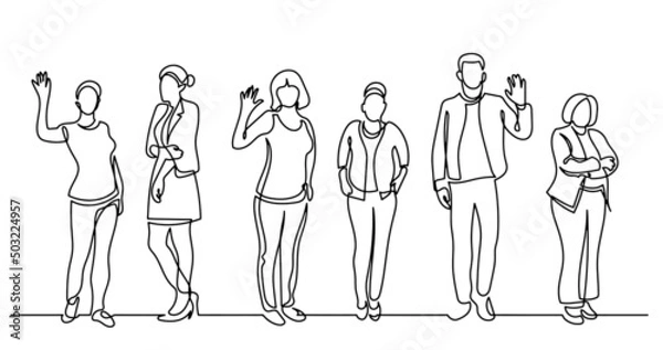Fototapeta continuous line drawing of diverse group of standing people