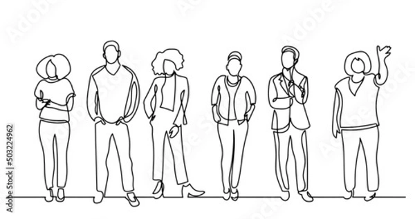 Fototapeta continuous line drawing of diverse group of standing people