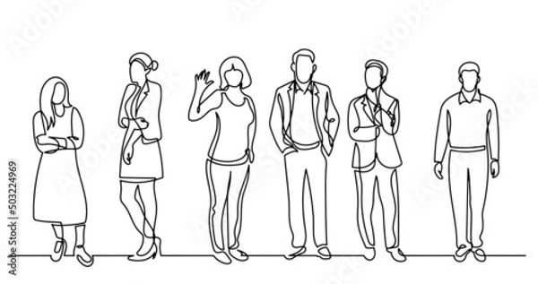 Fototapeta continuous line drawing of diverse group of standing people
