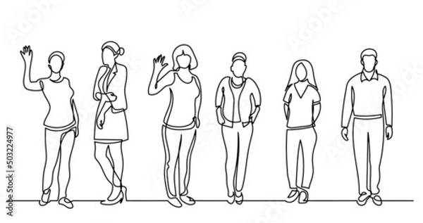 Fototapeta continuous line drawing of diverse group of standing people