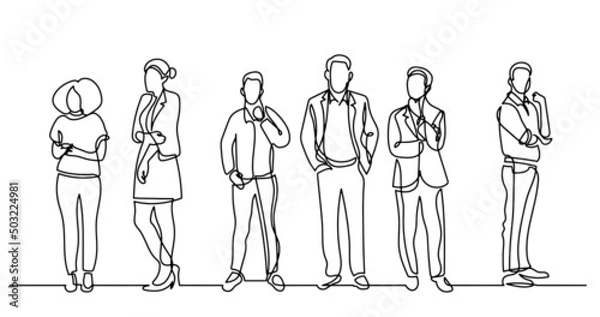 Fototapeta continuous line drawing of diverse group of standing people