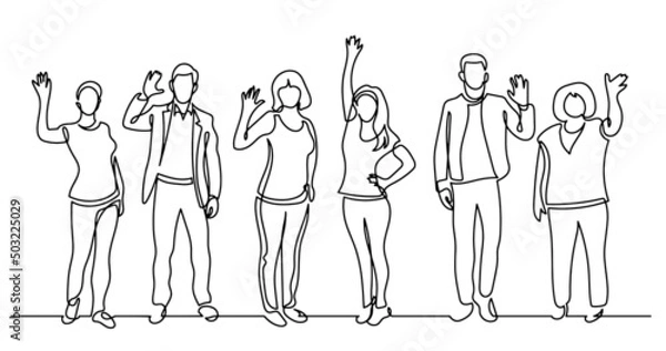 Fototapeta continuous line drawing of diverse group of standing people