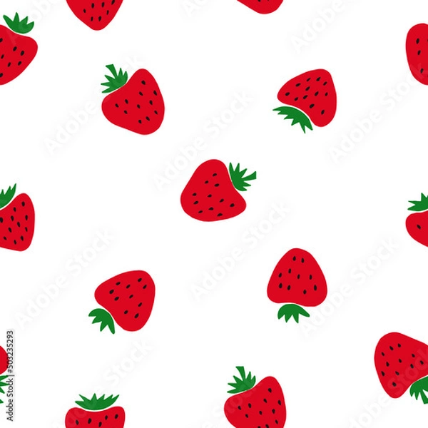 Fototapeta strawberry seamless pattern. hand drawn vector illustration. minimalism. wallpaper, background, wrapping paper, textile. berries, fruits, summer, food.