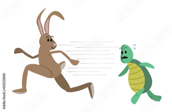 Fototapeta The famous fable of the tortoise and the hare