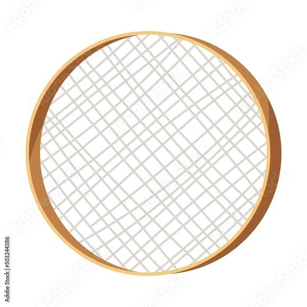 Fototapeta tool mesh, sieve instrument of scientist archaeologist for study of antiquities. Cartoon vector illustration of science artifacts