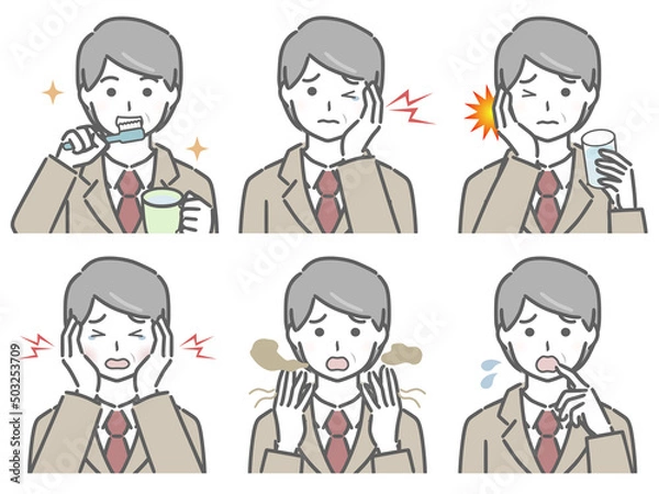 Fototapeta 口の中に異常があるスーツの中年男性