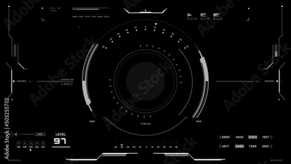 Obraz HUD Futuristic Elements Automatic System Scanning User Screen Interface. Cyberpunk Abstract Screen Scifi UI Monitoring Panel Display Illustration.