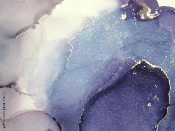 Obraz アルコールインクアート(青・灰色・藤紫)