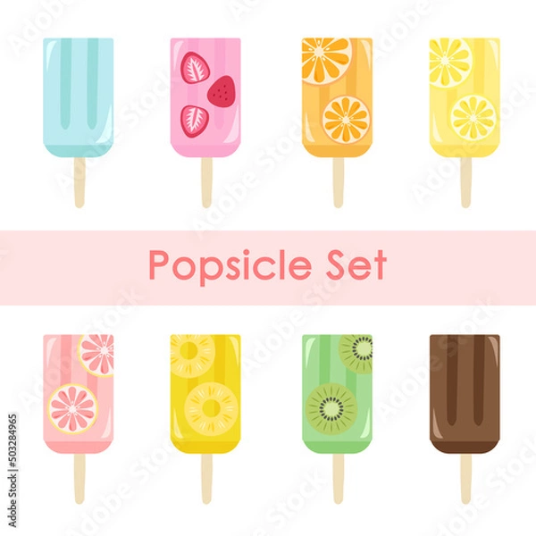 Fototapeta 美味しそうなかわいいアイスキャンディーのイラストセット