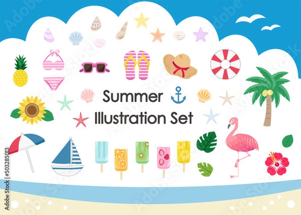 Fototapeta 楽しい夏のイラストセット