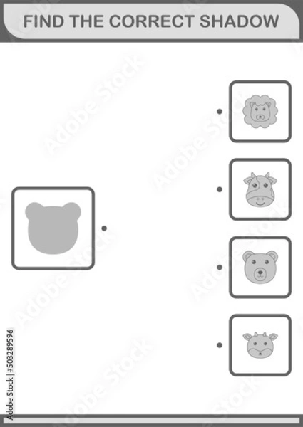 Fototapeta Find the correct shadow Bear face. Worksheet for kids
