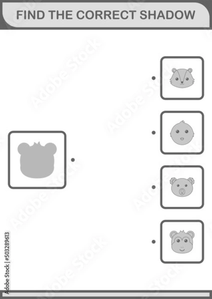 Fototapeta Find the correct shadow Monkey face. Worksheet for kids