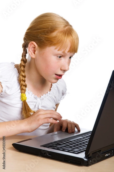 Obraz Girl having fun with computer game