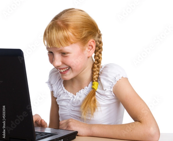 Obraz Girl having fun with computer game