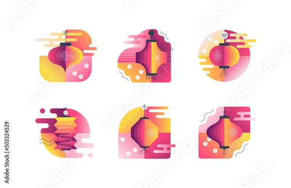 Obraz Vector set of asian chinese lanterns illustrations.