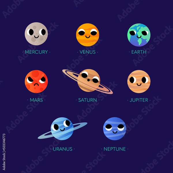 Fototapeta Planets with face and name