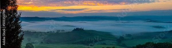 Obraz Tuscany, Italy, sunrise, dramatic, beautiful clouds