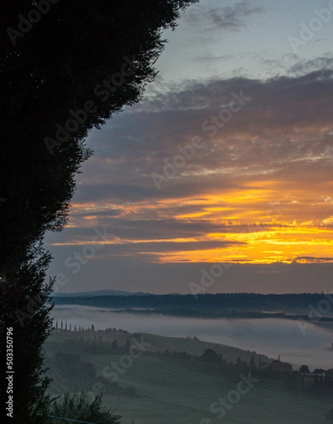 Obraz Tuscany, Italy, sunrise, dramatic, beautiful clouds