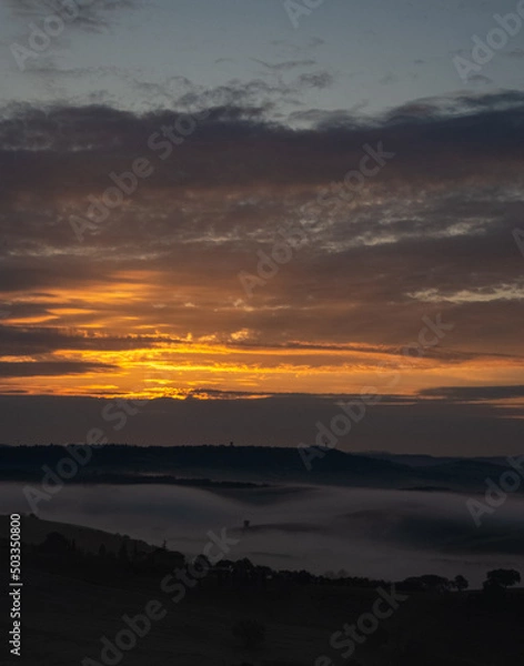 Obraz Tuscany, Italy, sunrise, dramatic, beautiful clouds