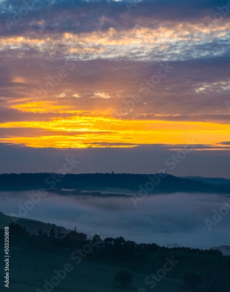 Obraz Tuscany, Italy, sunrise, dramatic, beautiful clouds