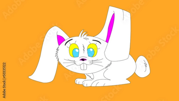 Obraz White rabbit on orange background