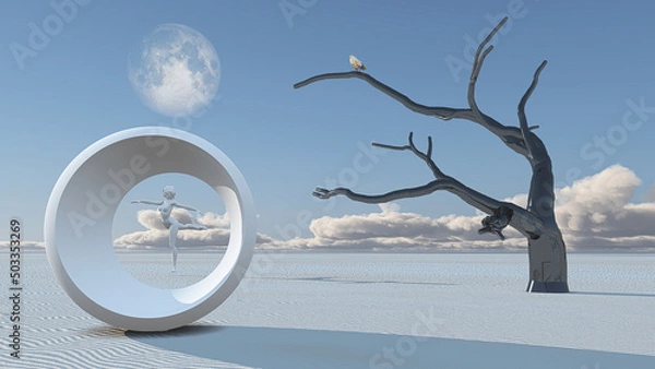 Fototapeta Strange Desert Scene with Dancing figure
