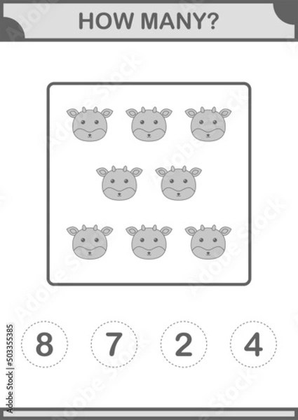 Fototapeta How Many Deer face. Worksheet for kids