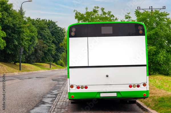 Obraz Blank white banner for advertisement on back of a bus