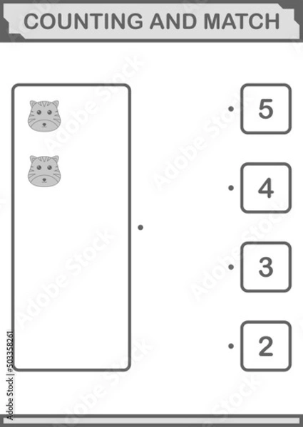 Fototapeta Counting and match Tiger face. Worksheet for kids