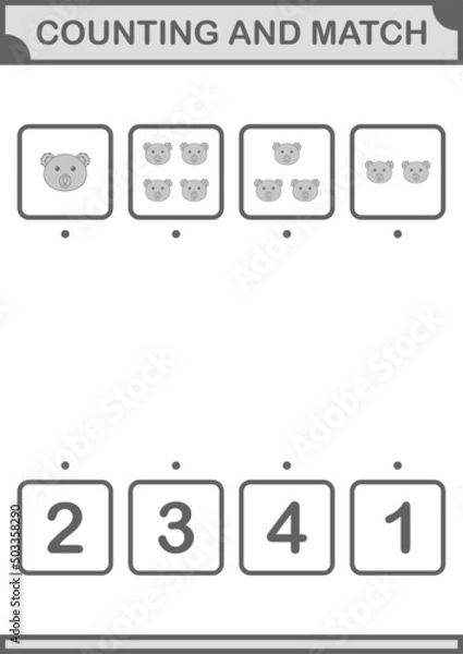 Fototapeta Counting and match Koala face. Worksheet for kids