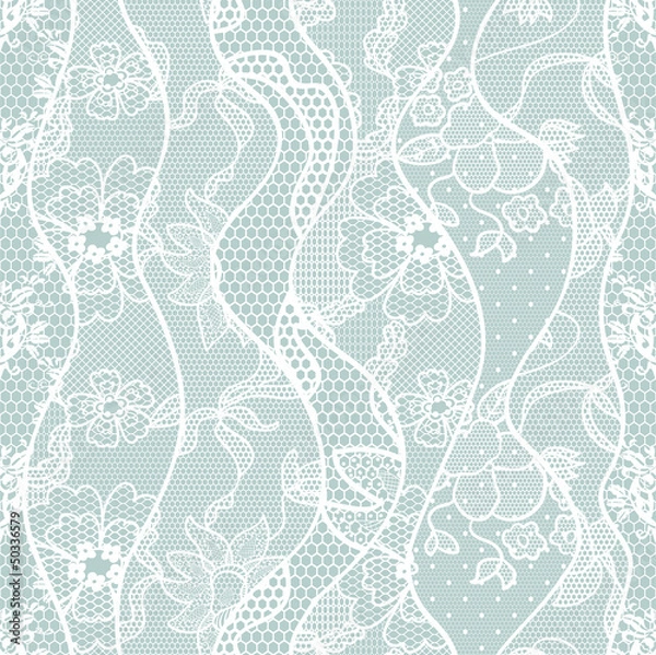 Fototapeta Lace seamless pattern with flowers on blue background