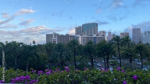 Fototapeta Oahu Island city of Waikiki beach open air view, year 2022 May