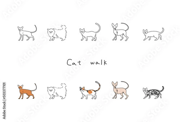 Obraz いろいろな猫のイラスト(右向き)