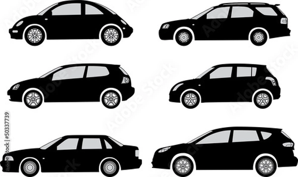 Fototapeta Vector illustration of various car silhouettes