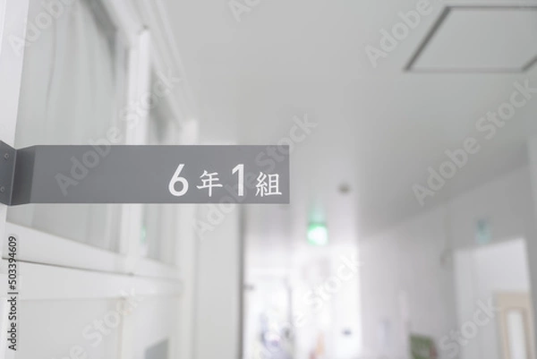 Obraz 小学校の廊下に出されている教室プレート