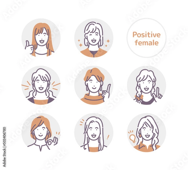 Obraz ポジティブな女性の丸アイコン