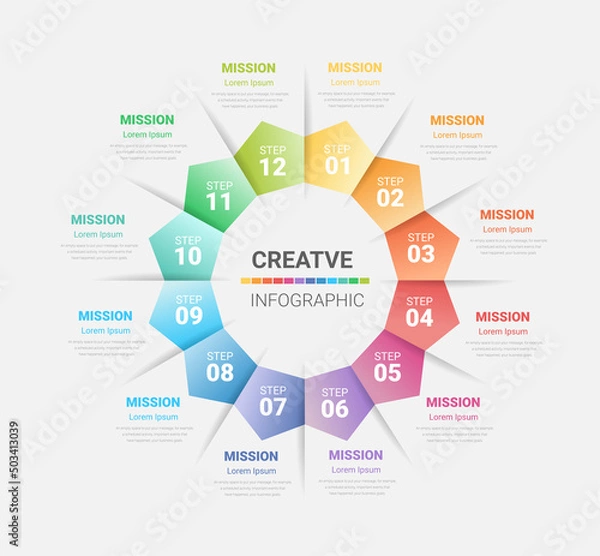 Obraz Infographic circle design for 12 options, steps or processes. can be used for Business concept, presentations banner, workflow layout, process diagram, flow chart. Vector illustration.